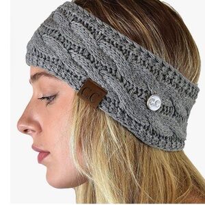 C.C Dark Melange Grey Cable knit Button Headwrap Fleece Inside